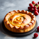 An image showcasing a perfectly golden, flaky pastry crust with a glistening sheen, deeply rich in color