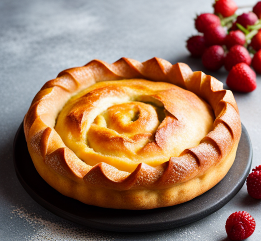 An image showcasing a perfectly golden, flaky pastry crust with a glistening sheen, deeply rich in color