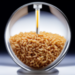 An image depicting a close-up of uncooked rice grains, juxtaposed with a thermometer showing a high temperature