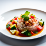 An image showcasing a vibrant plate of freshly prepared ceviche, featuring a medley of diced raw fish, tangy citrus juices, vibrant herbs, and colorful vegetables, highlighting the safe and delicious nature of this traditional dish