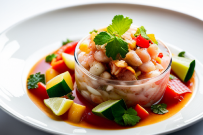 An image showcasing a vibrant plate of freshly prepared ceviche, featuring a medley of diced raw fish, tangy citrus juices, vibrant herbs, and colorful vegetables, highlighting the safe and delicious nature of this traditional dish